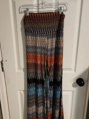 Wide Leg Zigzag Palazzo Pants in Orange, Blue & Black